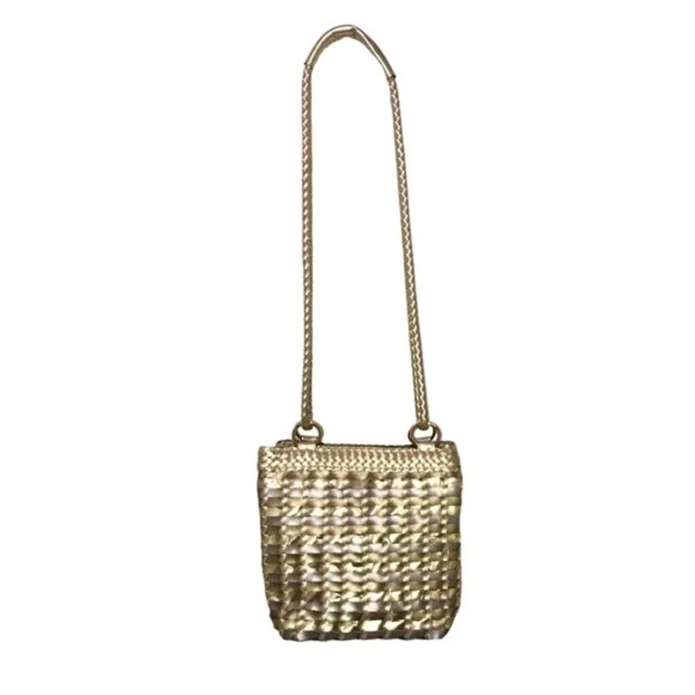 Legacy Chicago VTG Y2K Metallic Gold Woven Crossbody Bucket Bag Braided Purse